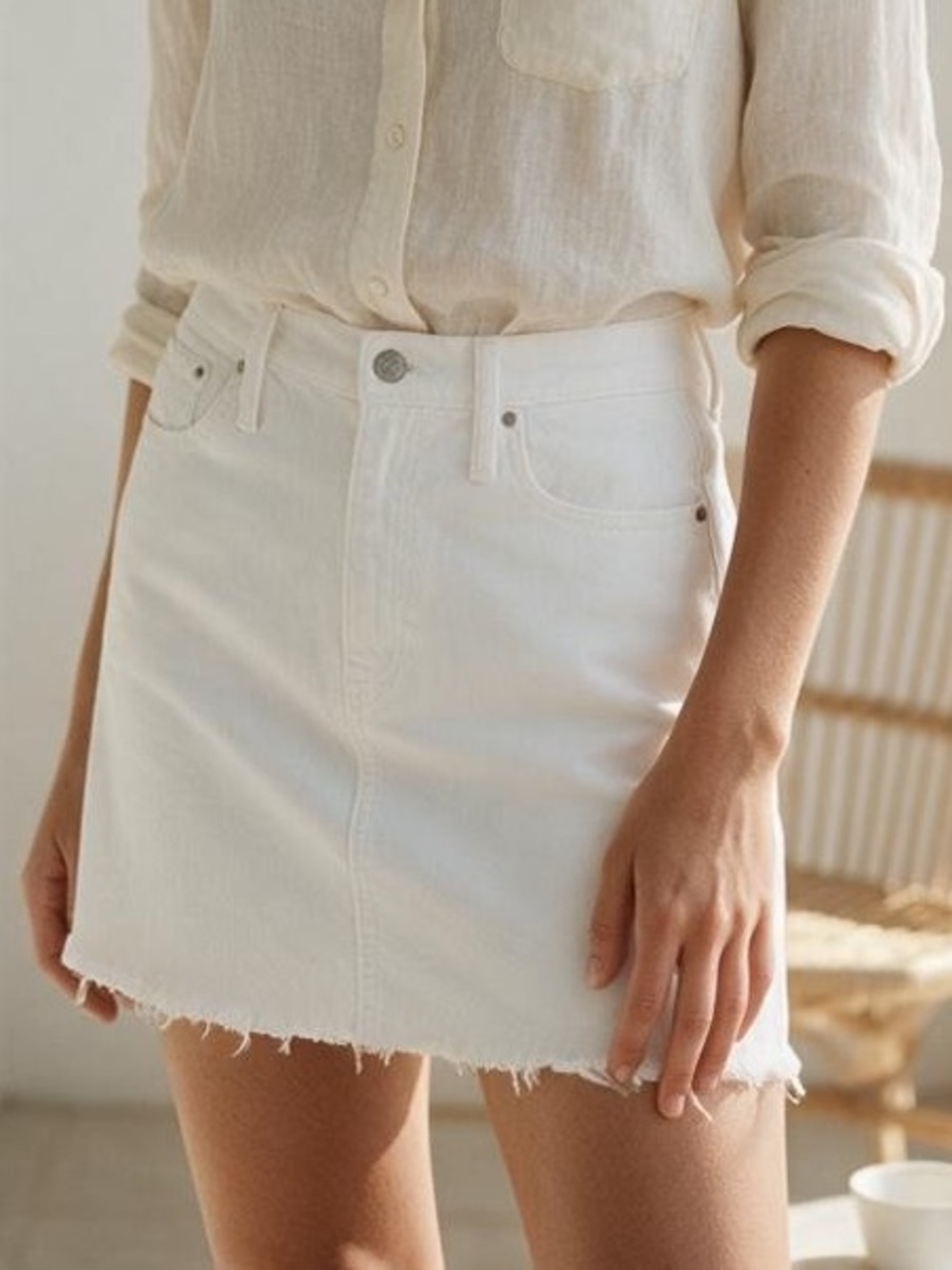 J. Crew White Denim Mini Skirt with Frayed Hemline 31